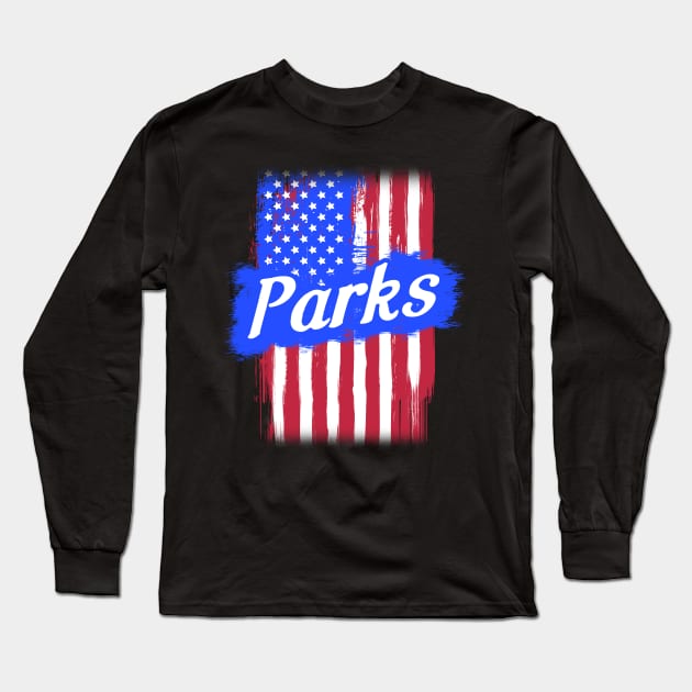 American Flag Parks Family Gift T-shirt For Men Women, Surname Last Name Long Sleeve T-Shirt by darius2019